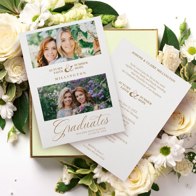 Convite Dupla Formatura Chic Gold 2 Fotos Script Moderno (Criador carregado)