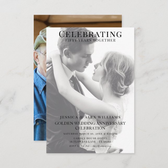 Convite Dupla Foto Jovem/Idoso 50º Aniversário (Frente/Verso)