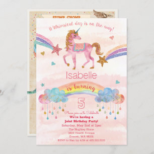 CONVITE DUPLO - Convite de Aniversário do Unicórni