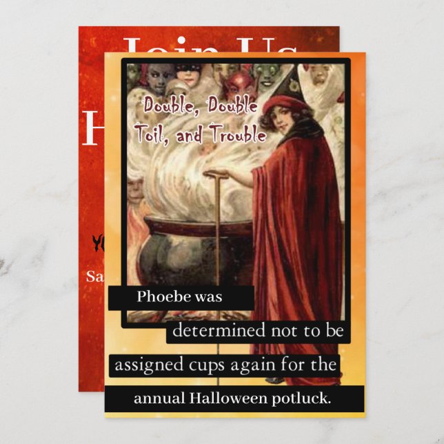 Convite Duplo, Duplo, Toil e Troubleshooting Halloween Pot (Frente/Verso)