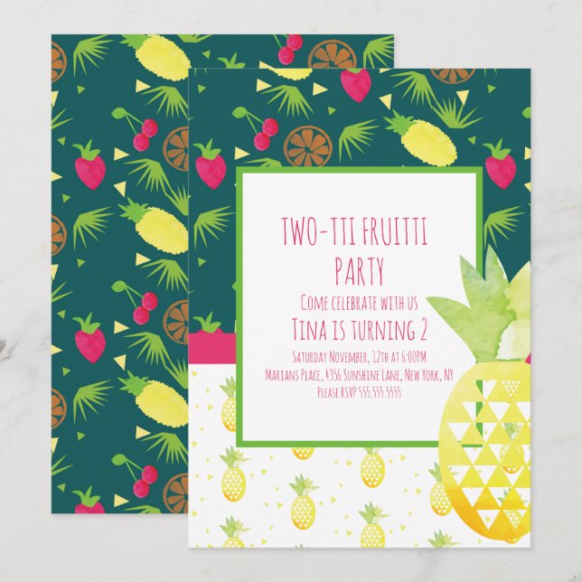 Convite Duplo Padrão Tutti Fruitti Tropical (Frente/Verso)