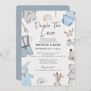 Convite Duplo Problema Roupa Chá Virtual Twin Boy Inv