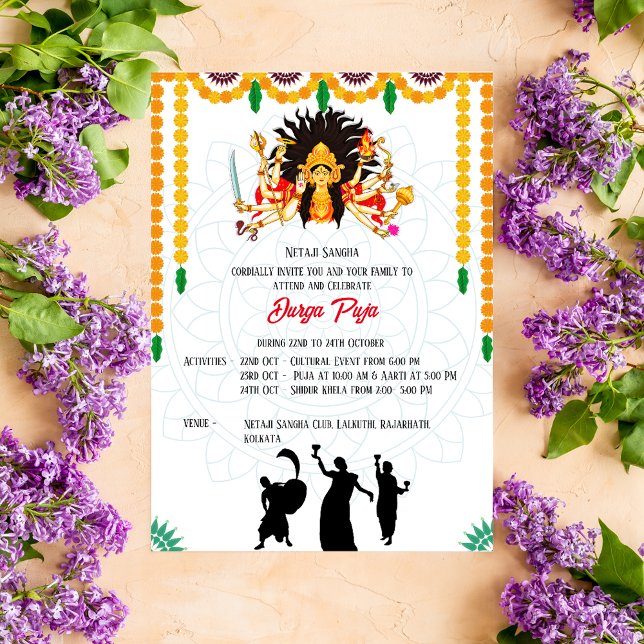 Convite Durga Puja Navratri Bengali (Criador carregado)