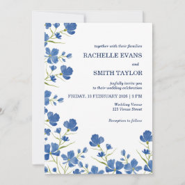 Convite Dusky Blue Flower Wedding Invite
