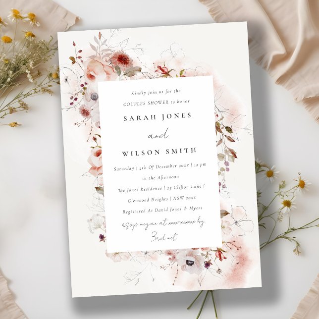 Convite Dusky Fall Marsala Blush Casais Florais Chá (Criador carregado)