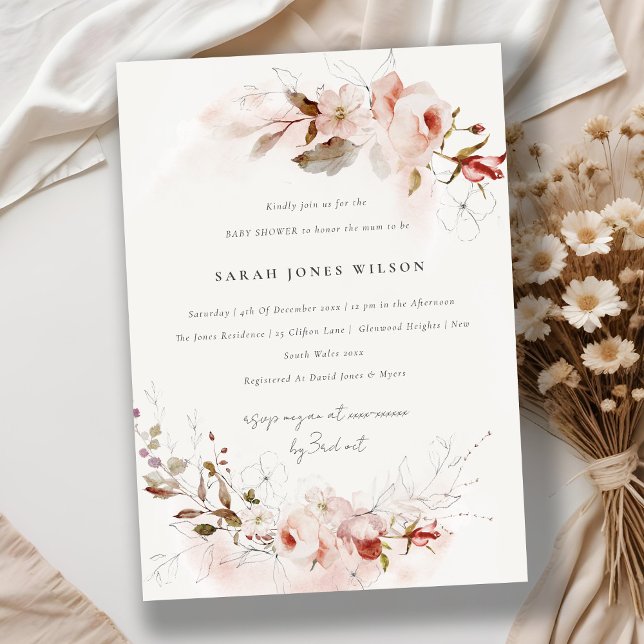 Convite Dusky Fall Marsala Blush Chá de fraldas (Criador carregado)