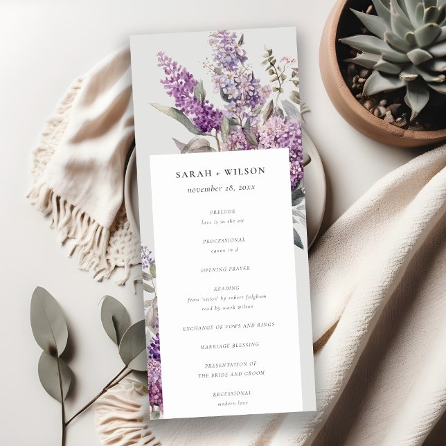 Convite Dusky Lilac Green Cottage Programa Floral de Casam (Criador carregado)