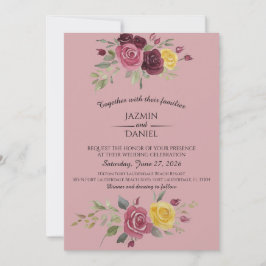 Convite Dusky Pastel Watercolor Roses Maroon Invitation