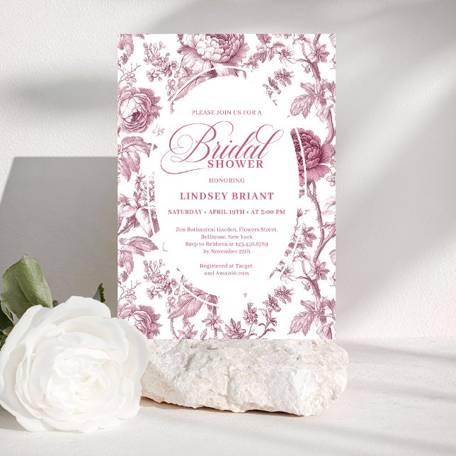 Convite Dusky Pink Toile Roses Pattern Bridal Shower Invit (Dusky Pink Toile Roses Pattern Bridal Shower Invitation

)
