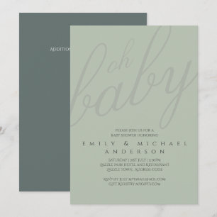 Convite Dusky Sage Typografia Chá de fraldas Gênero Reve