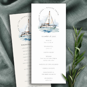 Convite Dusky Sailboat Yacht Seascape Wedment Program