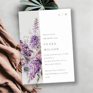 Convite Dusky Watercolor Lilac Cottage Chá de fraldas Flor