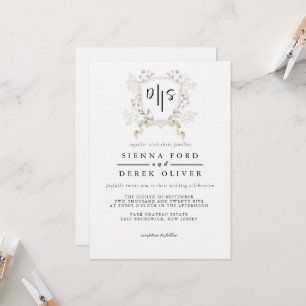 Convite Dusky Wildflower Monograma Crest Casamento
