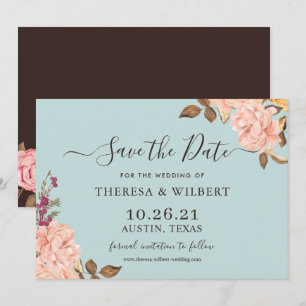 Convite Dusty Aqua Blue Blush Floral Casamento Salve a Dat