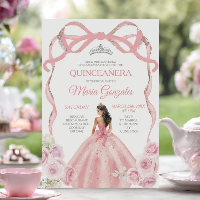 Convite Dusty Arco Rosa Princesa Silver Crown Quinceañera (Criador carregado)