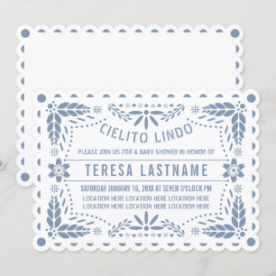 Convite Dusty azul e cielito branco lindo bebê chá