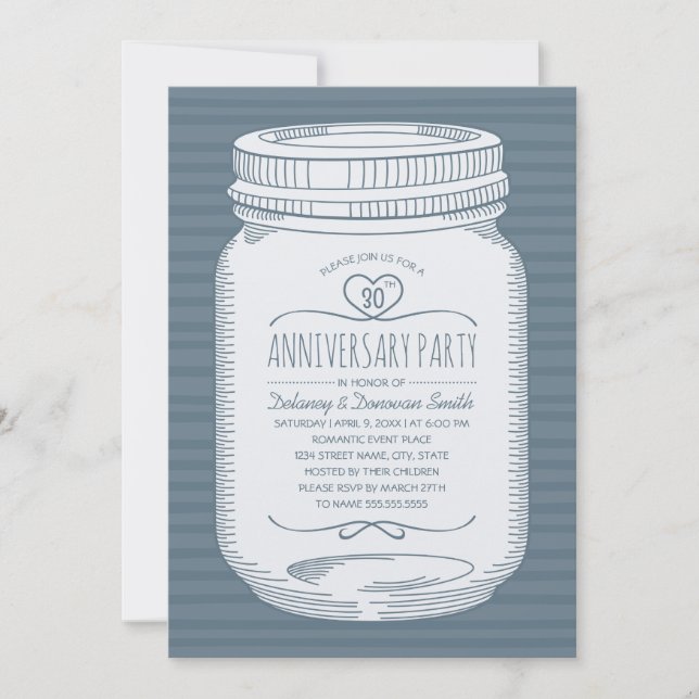 Convite Dusty Blue 30 aniversário de casamento Mason Jar (Frente)