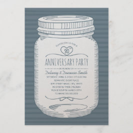 Convite Dusty Blue 30 aniversário de casamento Mason Jar
