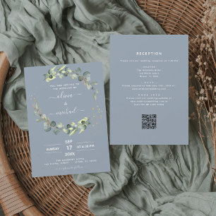 Convite Dusty Blue All in One Eucalyptus Código QR Casamen