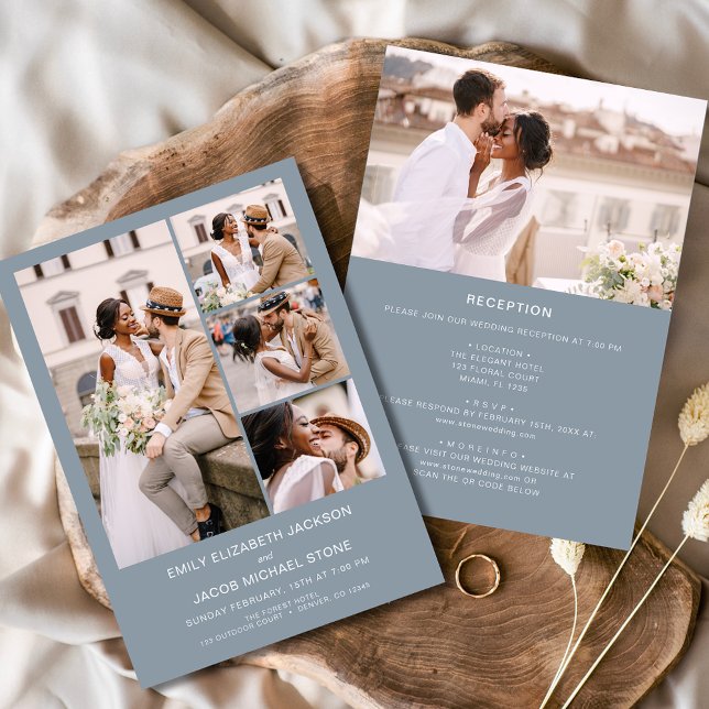 Convite Dusty Blue All In One Minimalist Photo Wedding (Ca (Criador carregado)