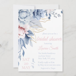 Convite Dusty Blue and Blush Pink Floral Bridal Shower 
