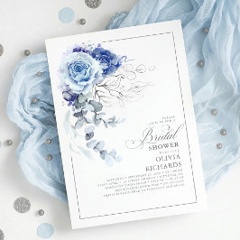 Convite Dusty Blue and Silver Floral Botanic Bridal Shower
