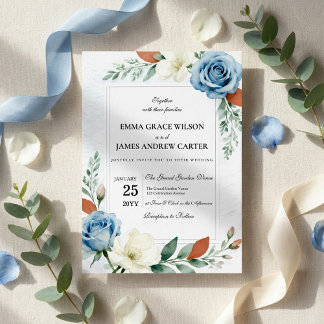 Convite Dusty Blue and Terracotta Floral Wedding