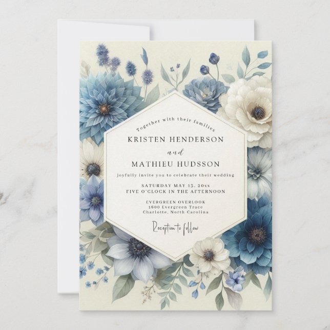 Convite Dusty Blue Anemone Wedding (Frente)