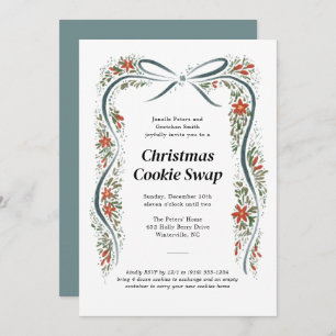 Convite Dusty Blue Arco e Poinsettias Férias de Natal