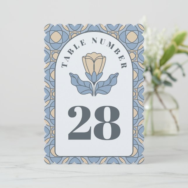 Convite Dusty Blue Art Nouveau Wedding Table Number Card (Em pé/Frente)