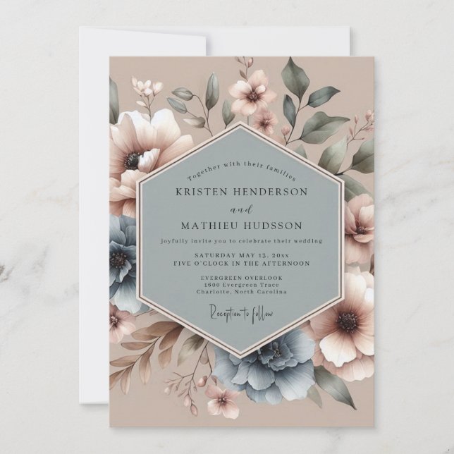 Convite Dusty Blue Artful Bloom Wedding (Frente)