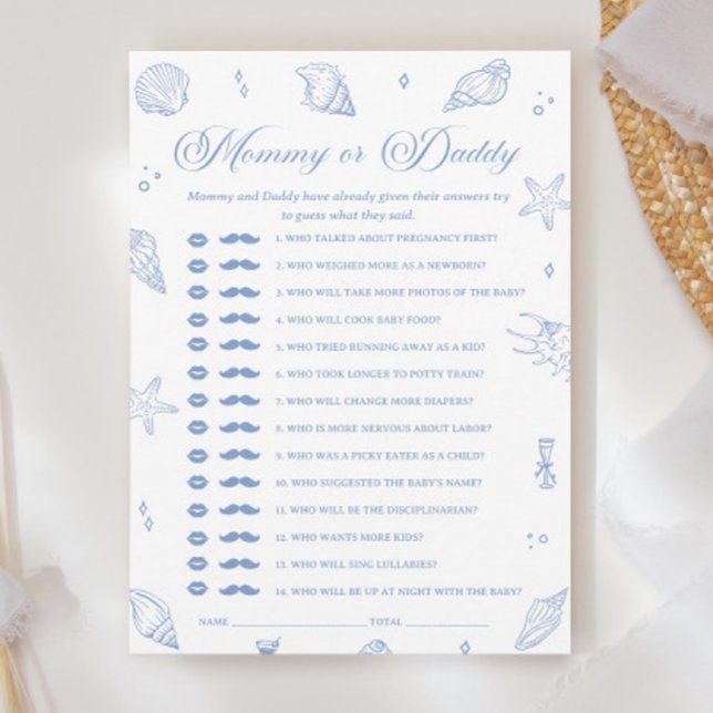 Convite Dusty Blue Beach Chá de fraldas adivinha quem jogo (Criador carregado)