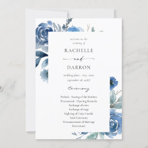 Convite Dusty Blue & Blue Floral Ceremony Program