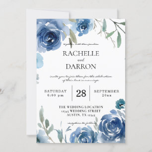 Convite Dusty Blue & Blue Floral Weding V2