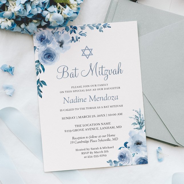 Convite Dusty Blue Bohemian Bat Mitzvah (Criador carregado)