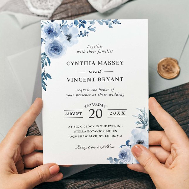 Convite Dusty Blue Bohemian Floral Boho Wedding (Criador carregado)
