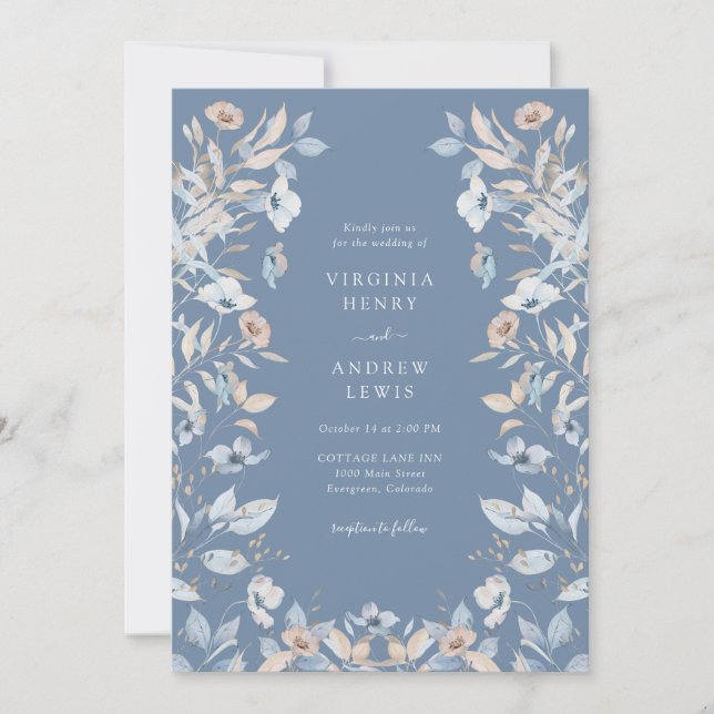 Convite Dusty Blue Boho Floral Wedding (Frente)