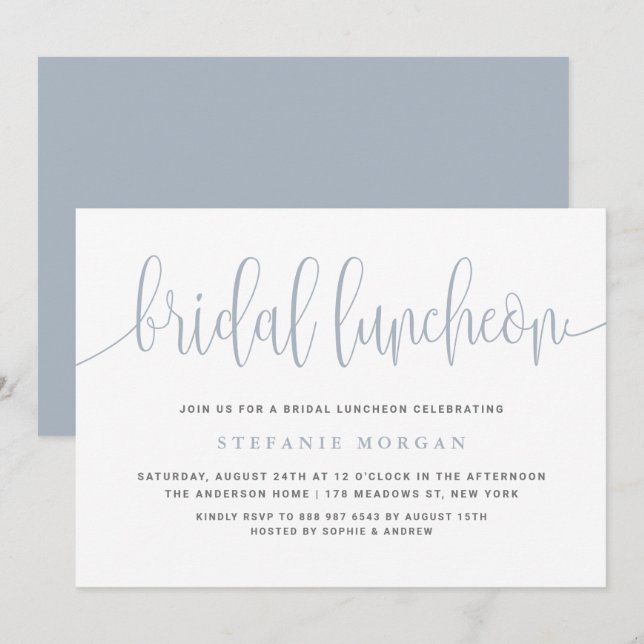 Convite Dusty Blue Bonito Caligrafia Bridal (Frente/Verso)
