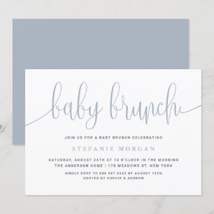 Convite Dusty Blue Bonito Calliografia Baby Brunch