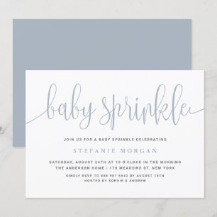 Convite Dusty Blue Bonito Calliografia Bebê borrifo