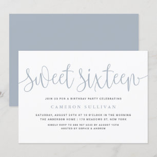 Convite Dusty Blue Bonito Calliografia Doce Festa 16