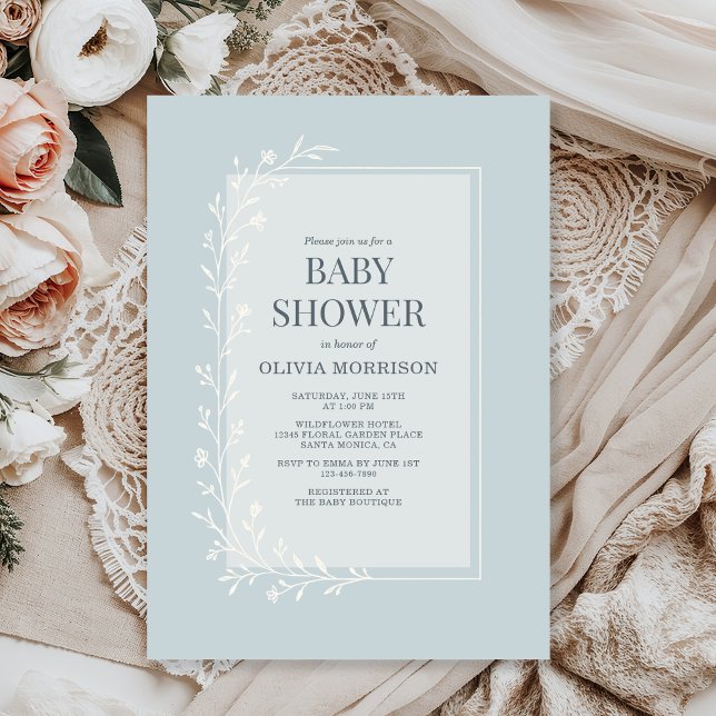 Convite Dusty Blue Botanical Floral Baby Shower (Criador carregado)