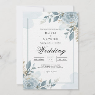 Convite Dusty Blue Botanical Floral Wedding