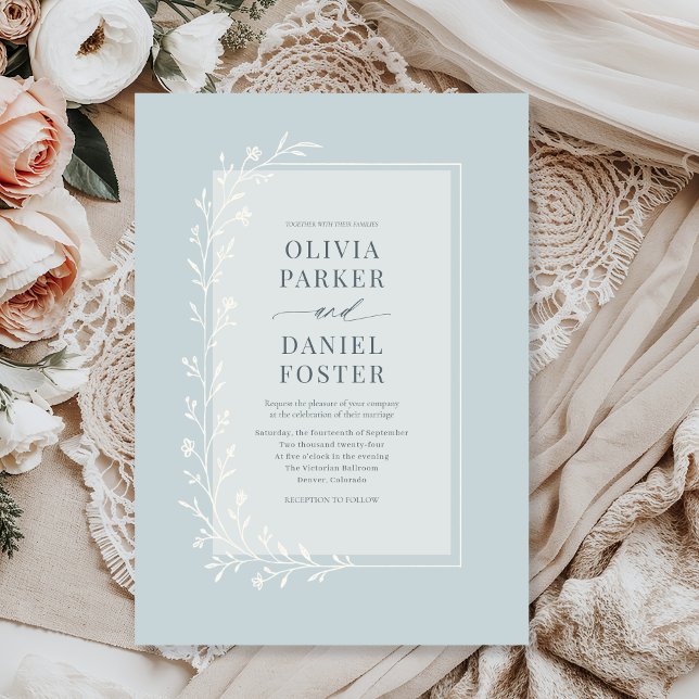 Convite Dusty Blue Botanical Floral Wedding (Criador carregado)