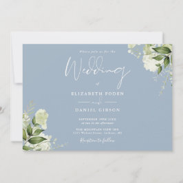Convite Dusty Blue Botanical Greenery Monograma Casamento