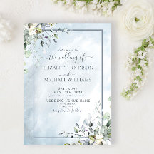 Dusty Blue Botanical Greenery Watercolor Script