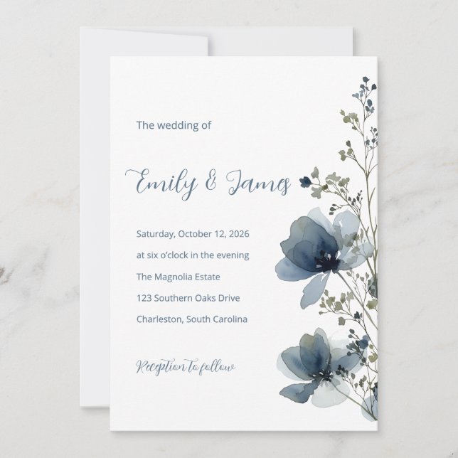 Convite Dusty Blue Botanical Wedding (Frente)