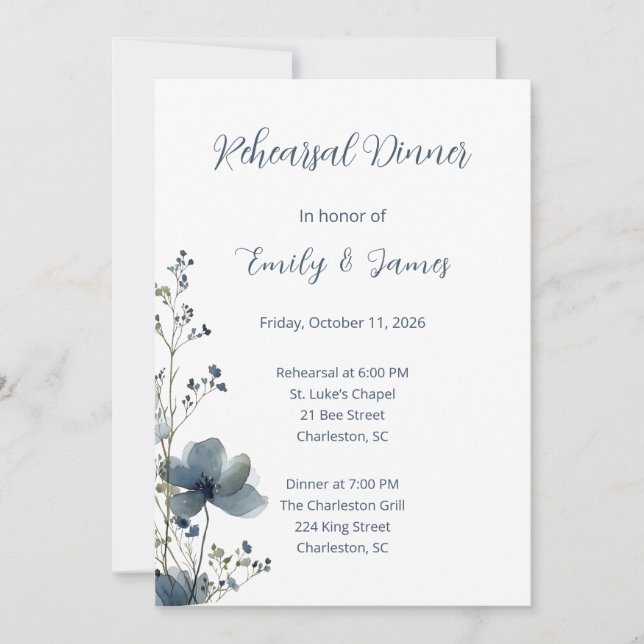Convite Dusty Blue Botanical Wedding (Frente)