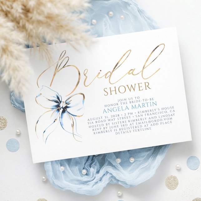 Convite Dusty Blue Bow Elegant Romantic Bridal Shower (Dusty Blue Bridal Shower Invitation Elegant Romantic Whimsical Chic)