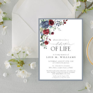 Convite Dusty Blue Burgundy Celebração Floral da Vida